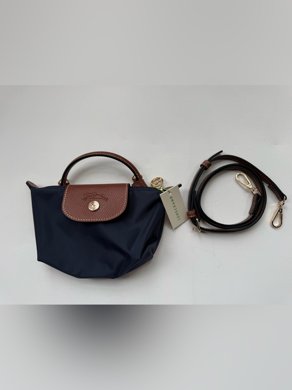 Longchamp Le Pliage Mini Top Handle Crossbody Navy Blue Nylon Leather NWT